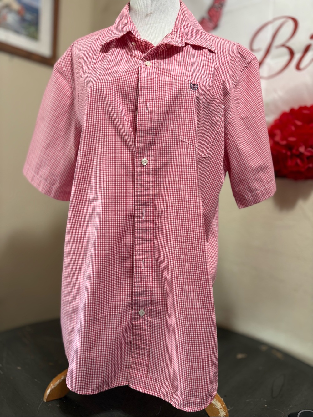 Chaps Pink Gingham Short-Sleeve Button-Up Shirt